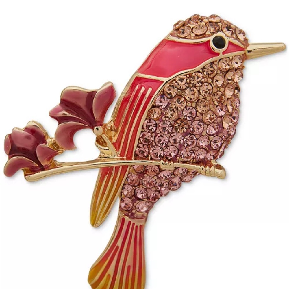 Anne Klein Pink and Gold Bird Brooch Pin
